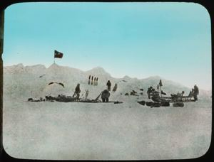 Image of Flag and Sledges at the Pole